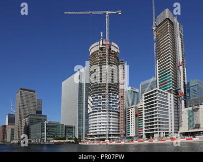 L'un Park Drive, une nouvelle tour résidentielle de luxe par les célèbres architectes Herzog & de Meuron en construction sur Canary Wharf, London, UK Banque D'Images