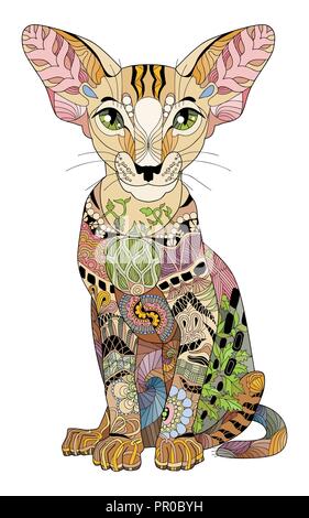 Style zentangle Cat aux lignes épurées pour t-shirt, tatouage et autres décorations Illustration de Vecteur