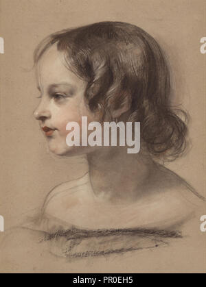 Portrait d'une jeune fille ; Sir Edwin Henry Landseer, anglais, 1802 - 1873, Grande-Bretagne ; 1840 - 1845 ; noir et blanc Banque D'Images