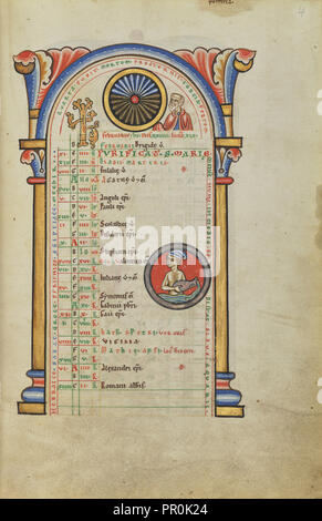 Numa Pompilius ; signe du Verseau ; Hildesheim, Allemagne ; probablement 1170s ; température de couleurs, la feuille d'or, feuille d'argent, et d'encre Banque D'Images