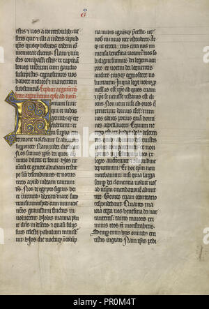 R initiale décorée ; Lille, France ; environ 1260 - 1270 ; Tempera, la feuille d'or, et un stylo et l'encre noire sur papier parchemin Banque D'Images