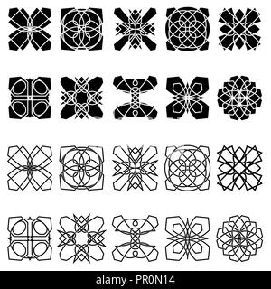 Ensemble de vingt formes ornementales vecteur résumé isolés, éléments noirs pour la conception sur le fond blanc Illustration de Vecteur