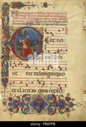 E initiale : David soulevant son âme à Dieu ; Franco dei Russi, Italien, actif vers 1453 - 1482, Ferrara, Italie ; environ 1455 Banque D'Images
