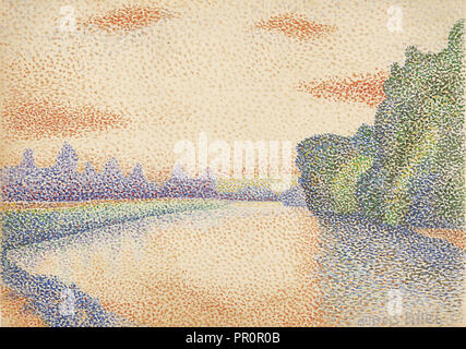 Les bords de Marne à l'aube ; Albert Dubois-Pillet, Français, 1846 - 1890, France, vers 1888, aquarelle sur les traces de black Banque D'Images
