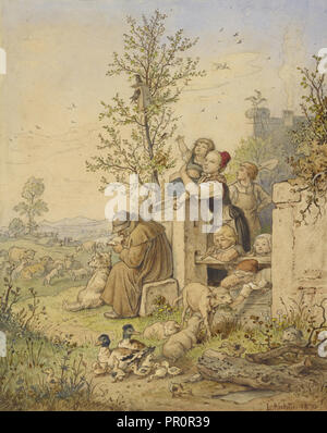 Le printemps est là ; Ludwig Richter, Allemand, 1803 - 1884, Allemagne ; 1870 ; aquarelle, mine de plomb, gouache et touches de craie rouge Banque D'Images