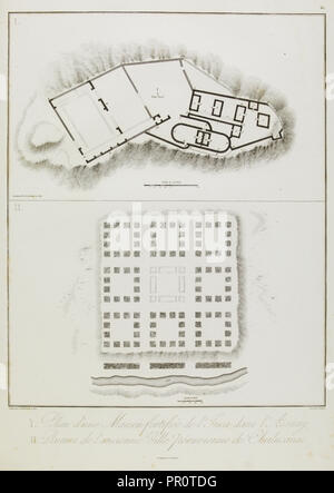 I. Plan d'une maison fortifiée de l'Inca dans l'Assuay II. Ruines de l'ancienne ville péruvienne de Chulucanas, Vues Banque D'Images