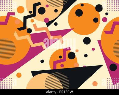 Memphis modèle transparent, couleurs d'automne. Fond abstrait géométrique dans le style des années 80, 90. Vector illustration Illustration de Vecteur
