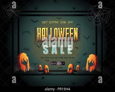 Vente halloween illustration vectorielle avec lettrage et han zombie Illustration de Vecteur