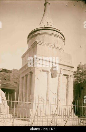 Vallées de Josaphat et de Hinnom 'pilier d'Absalom, montrant des détails. 1920, Jérusalem, Israël Banque D'Images