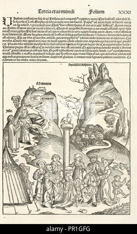 L'adoration du veau d'or, Registrum operis huius libri cronicarum cu, m, figuris et ymagi nibus, ab inicio mundi, Pleydenwurff Banque D'Images