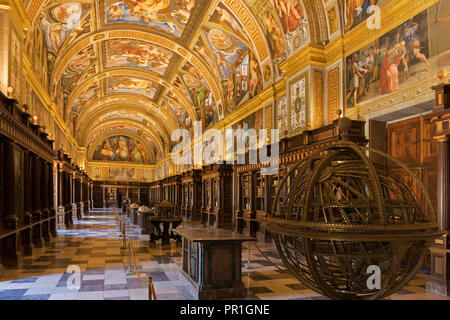 San Lorenzo de El Escorial, Espagne, Province de Madrid. Le vrai Biblioteca, ou Bibliothèque royale, dans le monastère de El Escorial. La bibliothèque a été fondée Banque D'Images