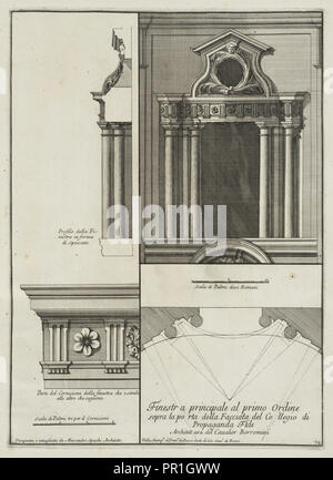 Finestra principale al primo ordine sopra la Porta della facciata del Collegio di Propaganda Fide, Stvdio architettvra d'civile Banque D'Images