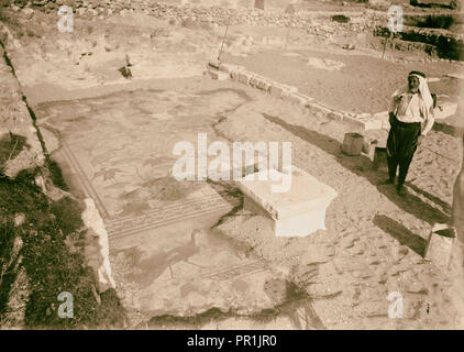 Vues du nord. Ain Tabgha. Sol en mosaïque de l'ancienne église. 1920, Israël, Tabigha Banque D'Images