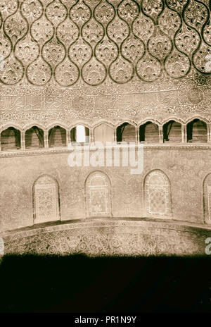 Mosaïques, la roche et l'intérieur du tambour de la Coupole du Rocher 1898, Jérusalem, Israël Banque D'Images