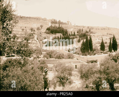 Mont des Oliviers (Djebel Et-Tur) Vue générale du jardin de Gethsémani. 1898, Jérusalem, Israël Banque D'Images