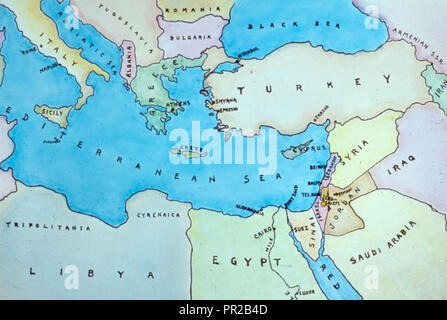 Les modèles et les cartes. Plan de l'est de la Méditerranée et dans les pays voisins. 1950, Moyen Orient Banque D'Images