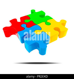 Pièce de puzzle coloré 3d sur fond blanc Banque D'Images