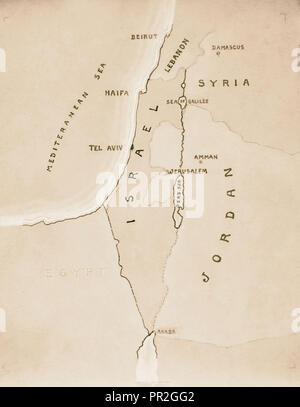 La Palestine et Israël, des sujets de 1953. 'Israël' et 'Jordan' carte comme en 1953. 1953 Banque D'Images