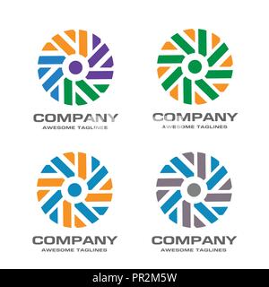 Moulin logo vector, modèle de conception de l'icône de l'onde, les bandes en spirale cercle couleur abstrait signe, symbole de torsion, vector illustration Illustration de Vecteur