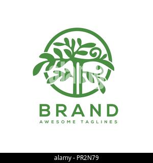 Arbre vert avec des feuilles de plantes. Logo cercle de feuilles, de l'écologie, naturels, biologiques label ou logo, illustration vectorielle, arbre isolé sur fond blanc Illustration de Vecteur