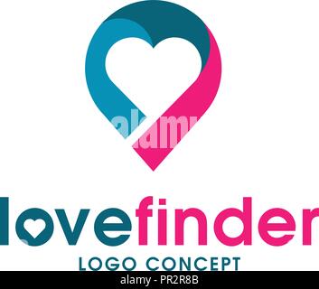L'axe de l'amour, l'amour du logo Le logo du Finder, l'amour avec l'icône de réservation coeur romantique,date lieu symbole, logo illustration. Illustration de Vecteur
