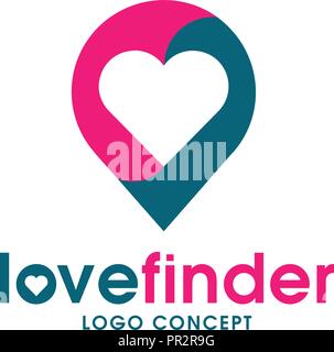 L'axe de l'amour, l'amour du logo Le logo du Finder, l'amour avec l'icône de réservation coeur romantique,date lieu symbole, logo illustration. Illustration de Vecteur