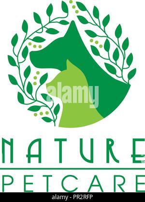 Les soins des animaux, logo, symbole et logo animal eco leaf, chien et chat,logo animal logo biologique unique et modèle de conception. Illustration de Vecteur