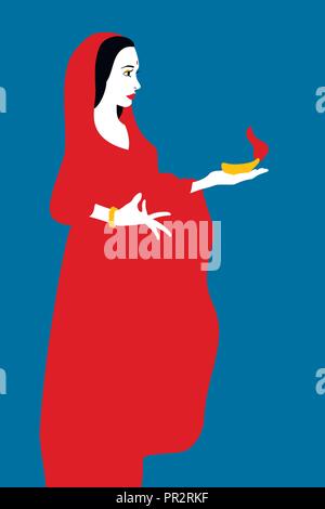 Femme indienne vêtue d'un sari rouge Illustration de Vecteur