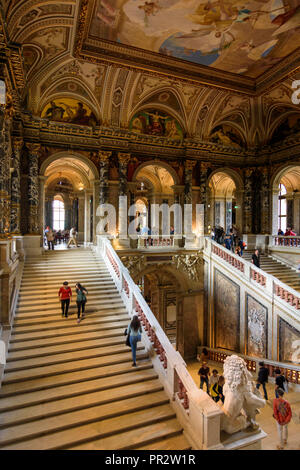 Wien, Vienne : Kunsthistorisches Museum (KHM, Musée de l'histoire de l'Art, Musée des beaux-arts), l'escalier principal, 01. Vieille Ville, Wien, Autriche Banque D'Images