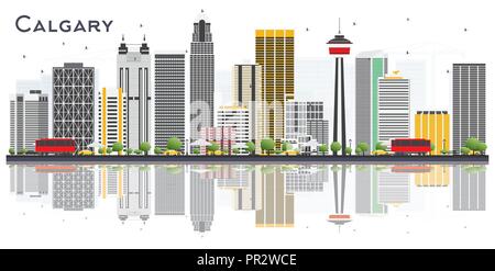 Canada Calgary City Skyline avec les immeubles gris et réflexions sur fond blanc. Vector Illustration. Les voyages d'affaires et tourisme Concept Illustration de Vecteur