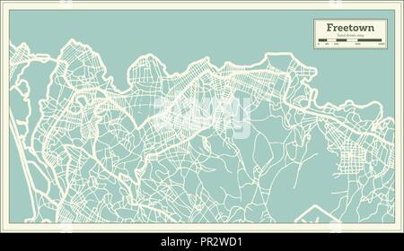 Freetown Sierra Leone Plan de ville en style rétro. Une carte de Noël. Vector Illustration. Illustration de Vecteur