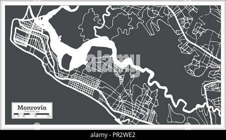 Monrovia Liberia Plan de ville en style rétro. Une carte de Noël. Vector Illustration. Illustration de Vecteur