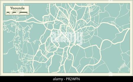 Yaounde Cameroun Plan de ville en style rétro. Une carte de Noël. Vector Illustration. Illustration de Vecteur