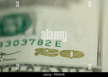 Billet de 20 dollar bill macro vue rapprochée Banque D'Images
