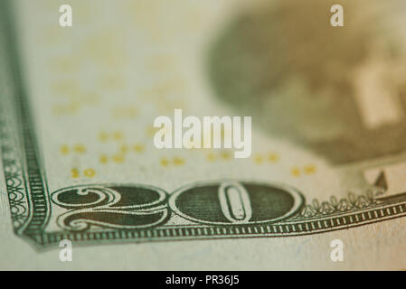 Le billet de 20 $ macro vue rapprochée Banque D'Images