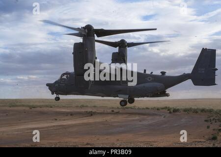 Un CV-22 Osprey atterrit à Melrose Air Force Range, Nouveau Mexique, le 27 juillet 2017. L'Osprey contenues Air Force Academy cadets qui ont participé à l'opération Air Force Academy, un programme conçu pour exposer les cadets à l'Air Force opérationnelle. Banque D'Images