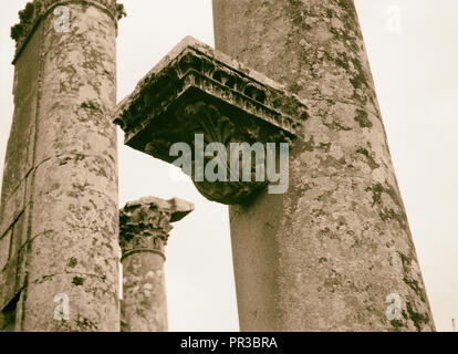 Djebel el-Druzes et Hauran. Kanawat. Détail des supports de colonnes. 1938, Syrie, Qanawat Banque D'Images