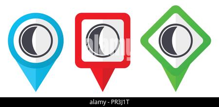 Lune rouge, bleu et vert pointeurs vecteur d'icônes. Ensemble de points de repères colorés isolé sur fond blanc facile à modifier. Illustration de Vecteur