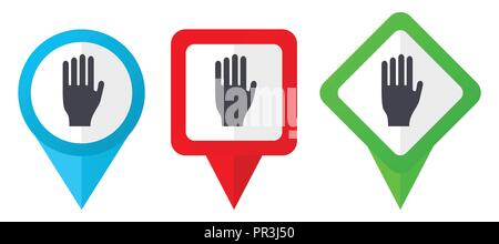 Arrêter de rouge, bleu et vert pointeurs vecteur d'icônes. Ensemble de points de repères colorés isolé sur fond blanc facile à modifier. Illustration de Vecteur