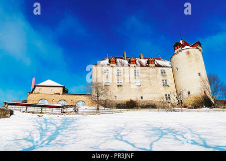 Célèbre château médiéval de Gruyeres situé dans la ville médiévale de Gruyères, Fribourg, Suisse. C'est un site du patrimoine suisse de la significa Banque D'Images