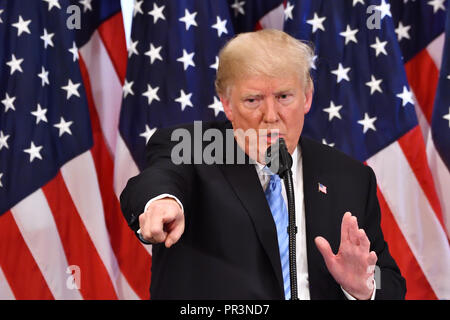 NEW YORK, NY - 26 septembre 2018 Président : Trump tient une conférence de presse tenue à l'hôtel Lotte New York Palace dans le Villard Chambre. Banque D'Images