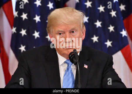 NEW YORK, NY - 26 septembre 2018 Président : Trump tient une conférence de presse tenue à l'hôtel Lotte New York Palace dans le Villard Chambre. Banque D'Images