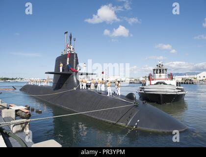 PEARL HARBOR, Hawaii (31 juillet 2017) La Force d'autodéfense maritime japonais (JMSDF) submarine JS Zuiryu(SS 505) arrive à Pearl Joint Base Harbor-Hickam. Banque D'Images