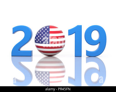 Nouvelle Année 2019 Creative Design avec drapeau - Image 3D reconstruite Banque D'Images