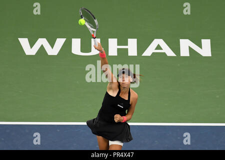 Wuhan, province du Hubei en Chine. Sep 29, 2018. Anet Kontaveit d'Estonie renvoie une tourné au cours de la des célibataires dernier match face à Aryna Sabalenka du Bélarus à l'Open de tennis 2018 Tournoi WTA Wuhan à Wuhan, Chine centrale, la province du Hubei, le 29 septembre, 2018. Sabalenka Aryna a gagné 2-0 et a réclamé le titre. Credit : Liu Xu/Xinhua/Alamy Live News Banque D'Images