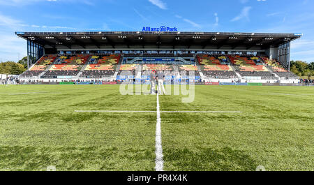 Londres, Royaume-Uni. 28 septembre 2018. Allianz Park à la bonne et prêt pour le match de première division entre Saracens Gallagher et Bath Rugby à l'Allianz Park, Londres, Angleterre le 29 septembre 2018. Photo par Phil Hutchinson. Usage éditorial uniquement, licence requise pour un usage commercial. Aucune utilisation de pari, de jeux ou d'un seul club/ligue/dvd publications. Credit : UK Sports Photos Ltd/Alamy Live News Banque D'Images