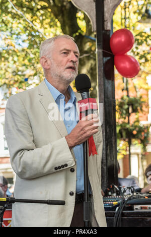 Redditch, UIK. 29 septembre 2018. Leader du travail parlant Jeremy Corbyn à Redditch Worcestershire. Crédit : Rob Hadley/Alamy Live News Banque D'Images