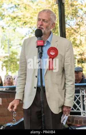 Redditch, UIK. 29 septembre 2018. Leader du travail parlant Jeremy Corbyn à Redditch Worcestershire. Crédit : Rob Hadley/Alamy Live News Banque D'Images