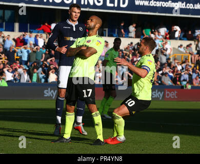 Londres, Royaume-Uni. 29 Septembre, 2018 David McGoldrick de Sheffield United fête son but pendant Sky Bet Championship match entre Millwall et Sheffield United au Den Sol, Londres. Action Crédit photo Sport / Alamy Live News Premier League et Ligue de football images sont soumis à licence eague DataCo/player Crédit : publicatio Foto Action Sport / Alamy News Live/Alamy Live News Banque D'Images
