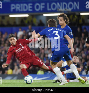 Londres, Royaume-Uni. 29 septembre 2018, Roberto Firmino de Liverpool au cours de la Premier League match entre Chelsea et Liverpool à Stamford Bridge le 29 septembre 2018 à Londres, en Angleterre. Usage éditorial uniquement, licence requise pour un usage commercial. Aucune utilisation de pari, de jeux ou d'un seul club/ligue/dvd publications. (Photo de Zed Jameson/phcimages.com) : PHC Crédit Images/Alamy Live News Banque D'Images